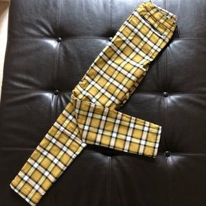 Yellow and black plaid black zipper pants